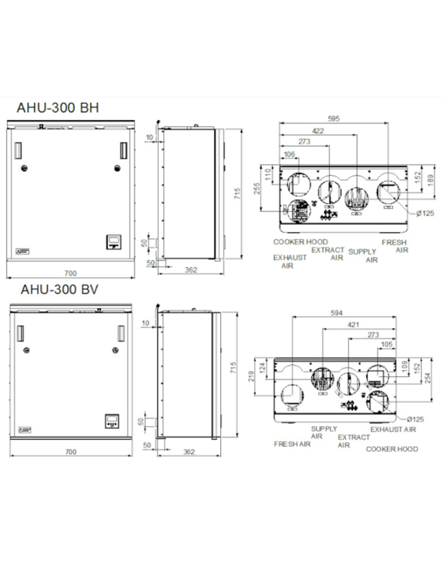 Rekuperatorius ENSY AHU-300BV rotacinis kair. vert. 275m³/h su integr. valdymu